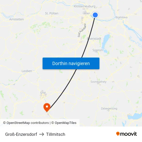 Groß-Enzersdorf to Tillmitsch map