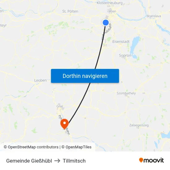 Gemeinde Gießhübl to Tillmitsch map