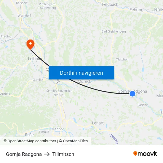 Gornja Radgona to Tillmitsch map