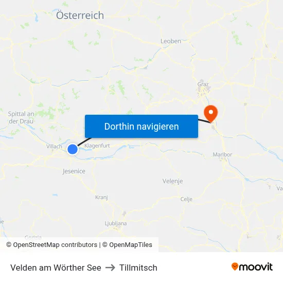 Velden am Wörther See to Tillmitsch map