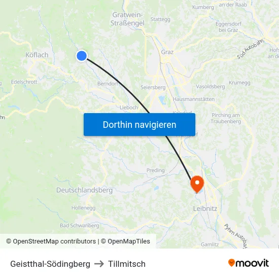 Geistthal-Södingberg to Tillmitsch map