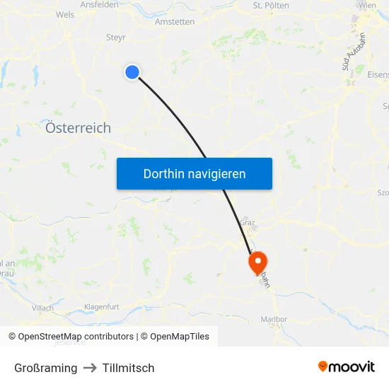 Großraming to Tillmitsch map