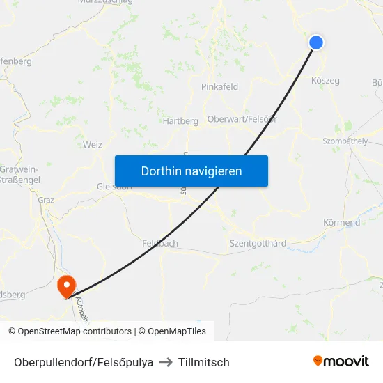 Oberpullendorf/Felsőpulya to Tillmitsch map