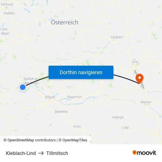 Kleblach-Lind to Tillmitsch map