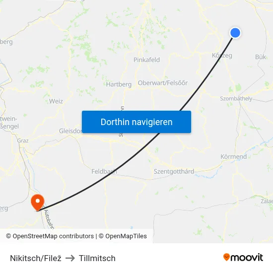 Nikitsch/Filež to Tillmitsch map