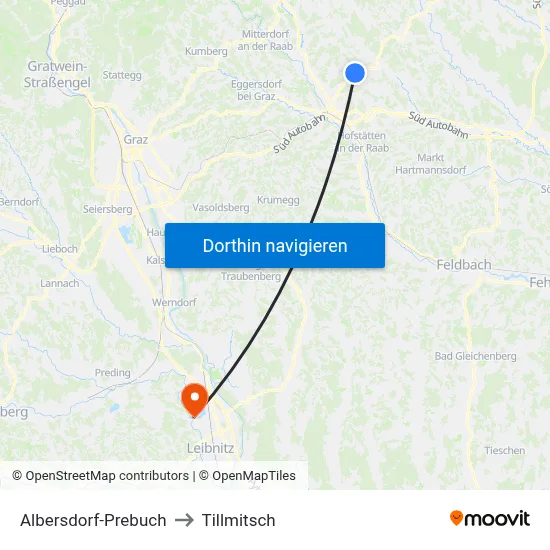 Albersdorf-Prebuch to Tillmitsch map
