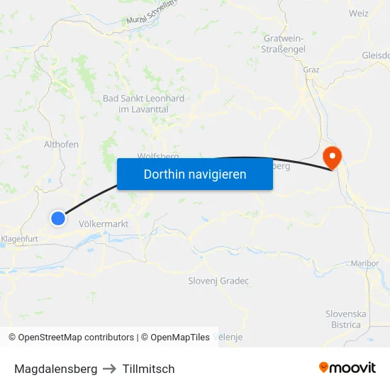 Magdalensberg to Tillmitsch map