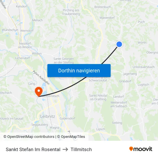 Sankt Stefan Im Rosental to Tillmitsch map