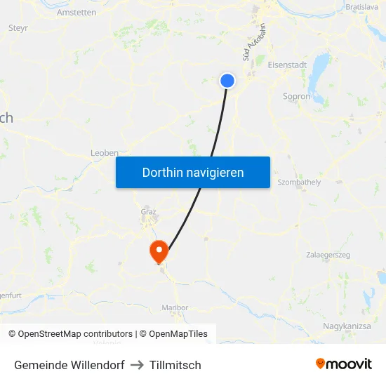 Gemeinde Willendorf to Tillmitsch map