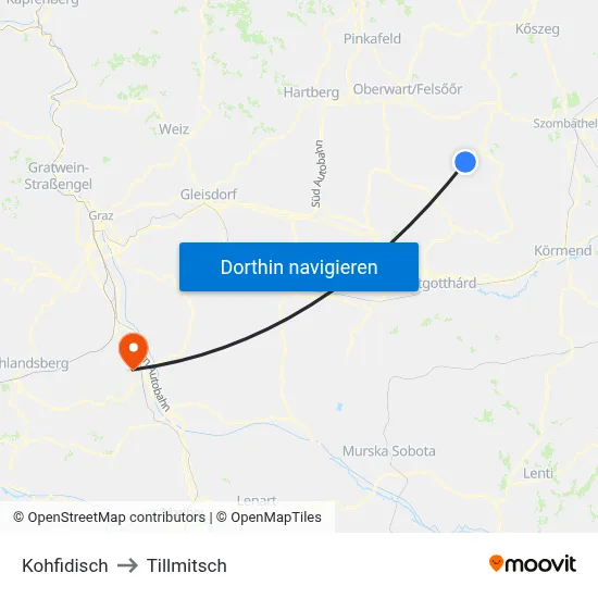 Kohfidisch to Tillmitsch map