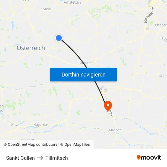 Sankt Gallen to Tillmitsch map