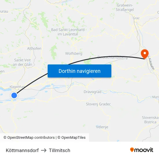 Köttmannsdorf to Tillmitsch map