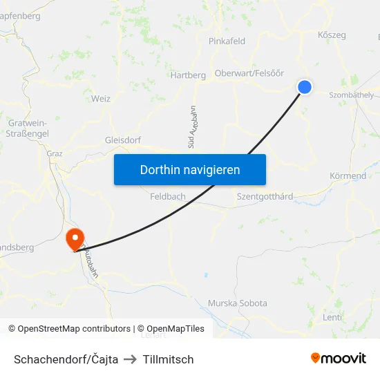 Schachendorf/Čajta to Tillmitsch map