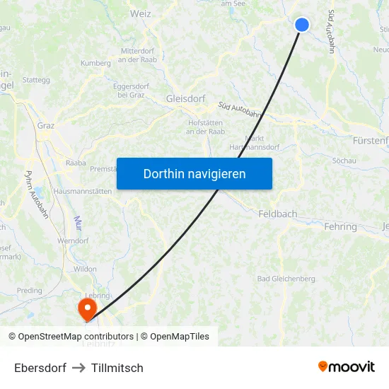 Ebersdorf to Tillmitsch map