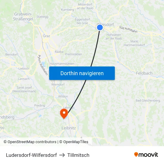 Ludersdorf-Wilfersdorf to Tillmitsch map