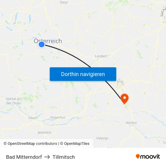 Bad Mitterndorf to Tillmitsch map
