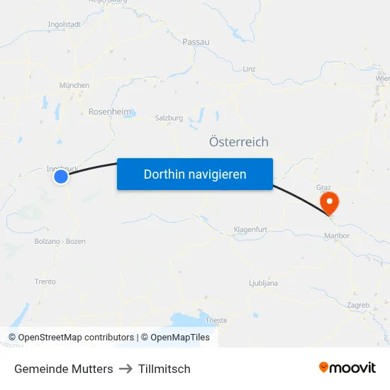Gemeinde Mutters to Tillmitsch map