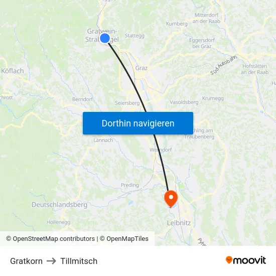 Gratkorn to Tillmitsch map