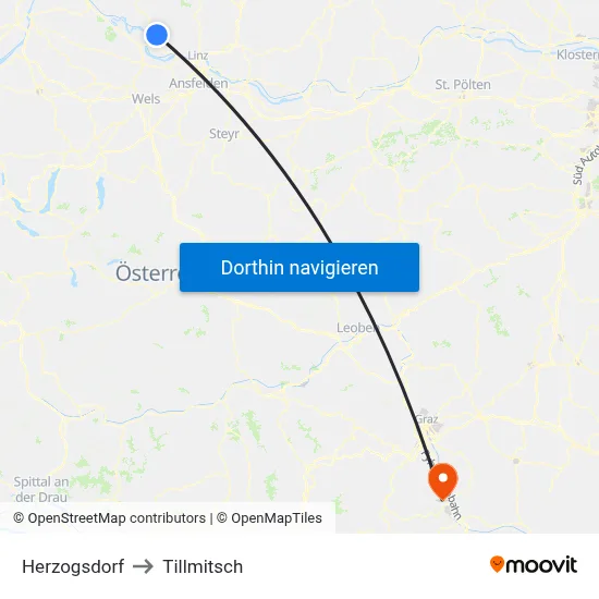 Herzogsdorf to Tillmitsch map