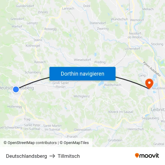 Deutschlandsberg to Tillmitsch map