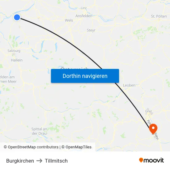 Burgkirchen to Tillmitsch map