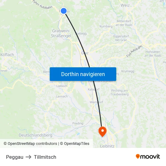 Peggau to Tillmitsch map