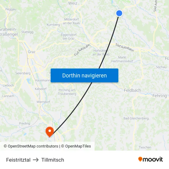Feistritztal to Tillmitsch map