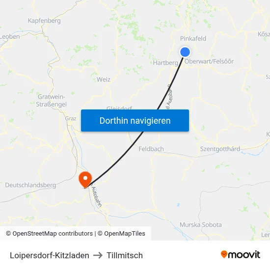 Loipersdorf-Kitzladen to Tillmitsch map