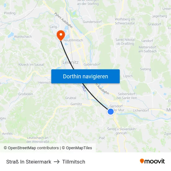 Straß In Steiermark to Tillmitsch map