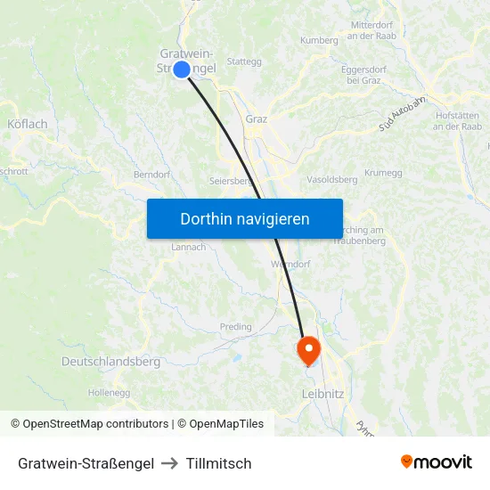 Gratwein-Straßengel to Tillmitsch map