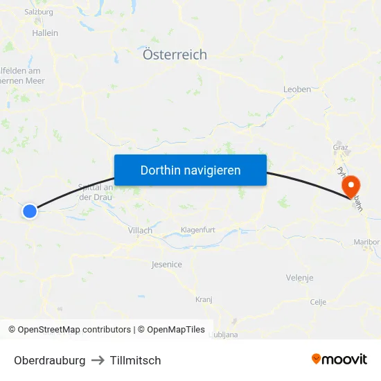 Oberdrauburg to Tillmitsch map