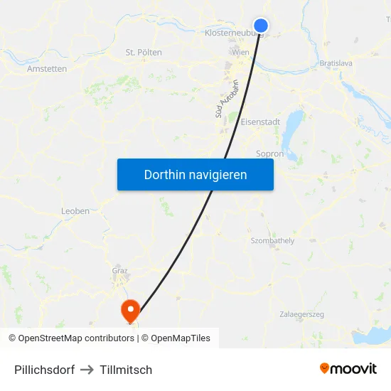 Pillichsdorf to Tillmitsch map