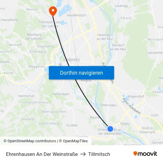 Ehrenhausen An Der Weinstraße to Tillmitsch map
