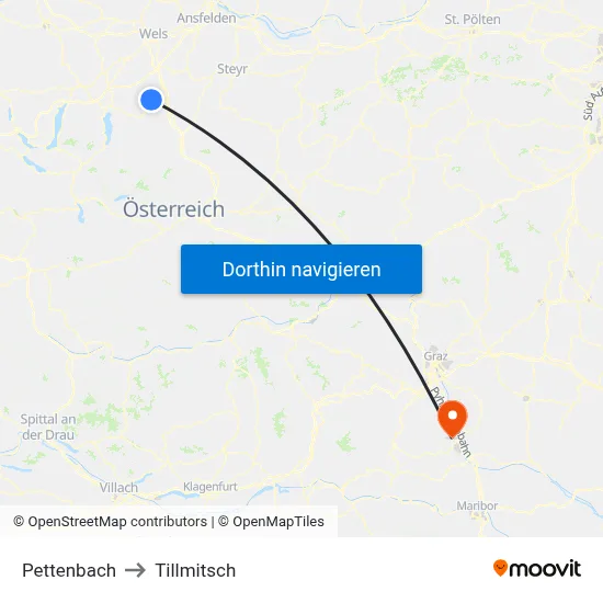Pettenbach to Tillmitsch map