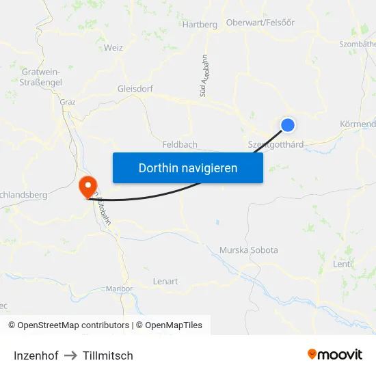 Inzenhof to Tillmitsch map