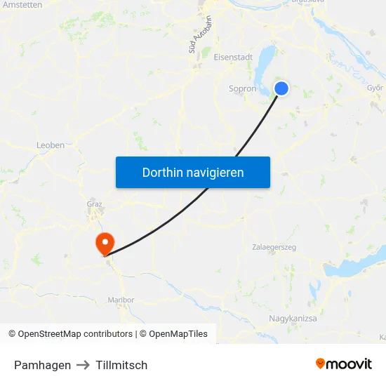 Pamhagen to Tillmitsch map