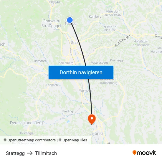 Stattegg to Tillmitsch map