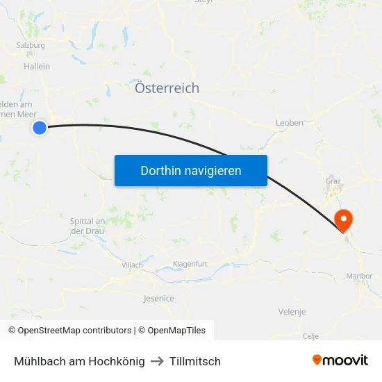 Mühlbach am Hochkönig to Tillmitsch map