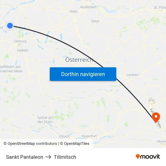 Sankt Pantaleon to Tillmitsch map
