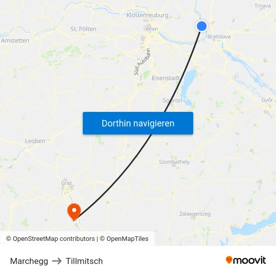 Marchegg to Tillmitsch map
