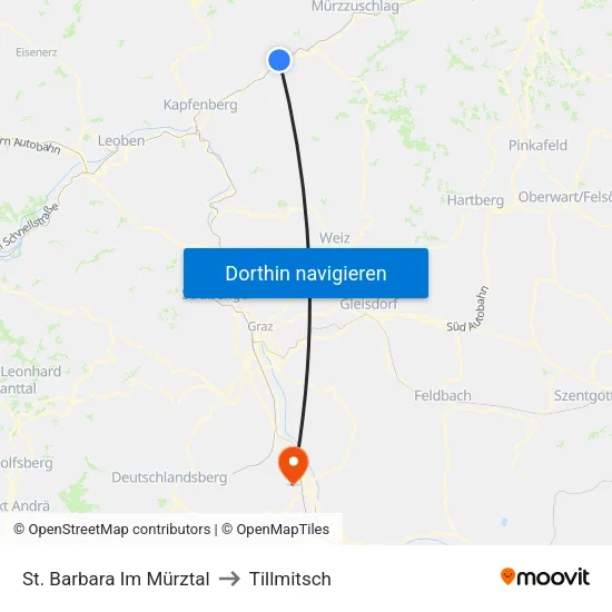 St. Barbara Im Mürztal to Tillmitsch map