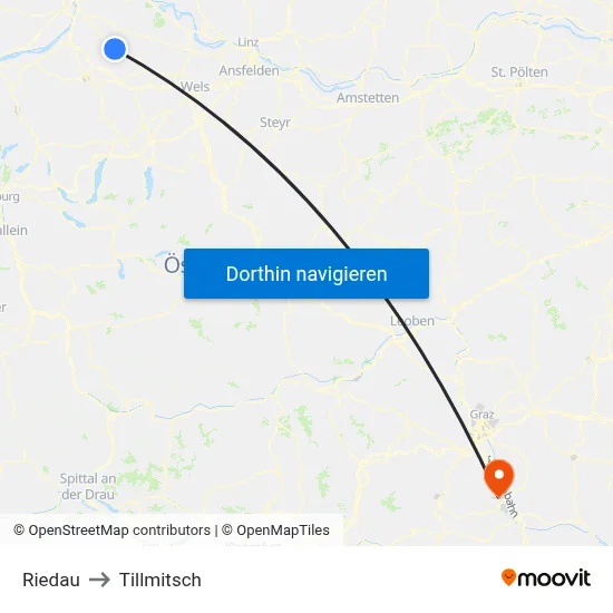 Riedau to Tillmitsch map
