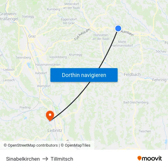 Sinabelkirchen to Tillmitsch map