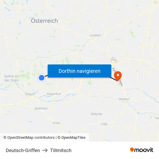 Deutsch-Griffen to Tillmitsch map