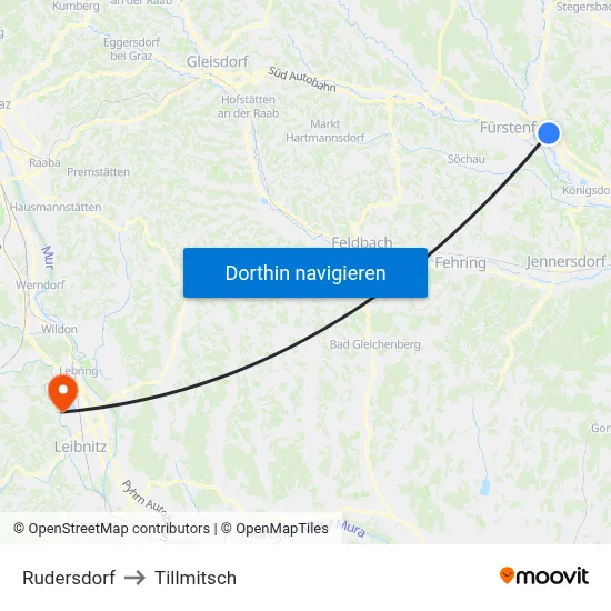 Rudersdorf to Tillmitsch map