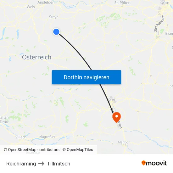 Reichraming to Tillmitsch map