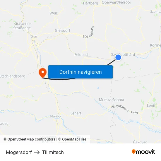 Mogersdorf to Tillmitsch map