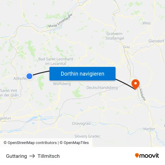 Guttaring to Tillmitsch map
