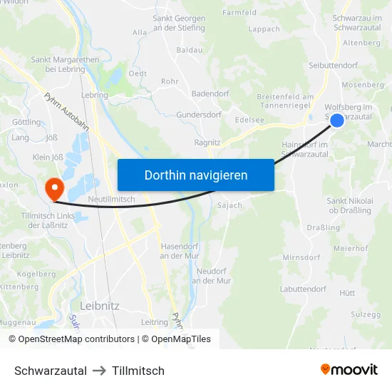 Schwarzautal to Tillmitsch map