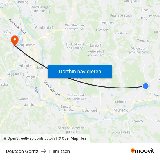 Deutsch Goritz to Tillmitsch map